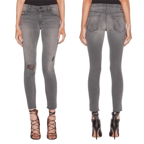 MOTHER Looker Ankle Fray Gray Last Chance Saloon Denim Skinny Jeans Size 25 - Picture 1 of 11